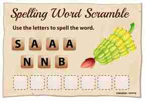 Vector gratuito ortografía plantilla de word scramble para word bananas