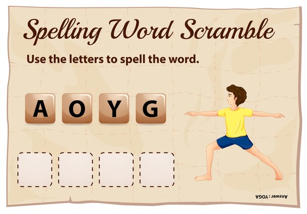 Ortografía plantilla de word scramble para word yoga