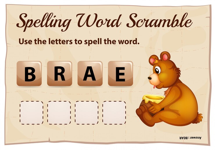 Vector gratuito ortografía word scramble for word bear