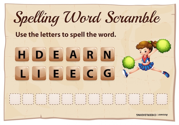 Ortografía word scramble game con word cheerleading