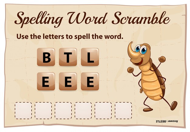 Ortografía word scramble game con word escarabajo