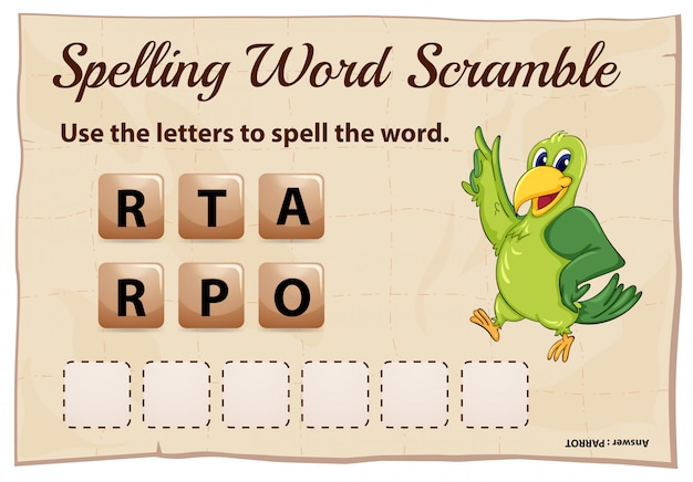 Vector gratuito ortografía word scramble game con word loro