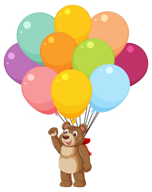 Un oso alegre con globos de colores