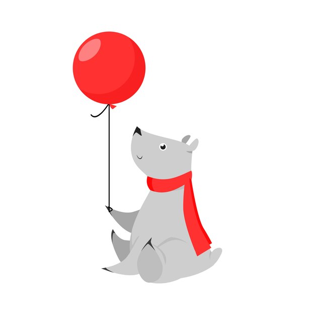 Oso gris lindo que sostiene el globo de aire
