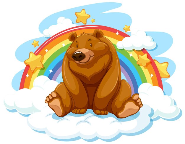 Oso grizzly en la nube con arcoiris