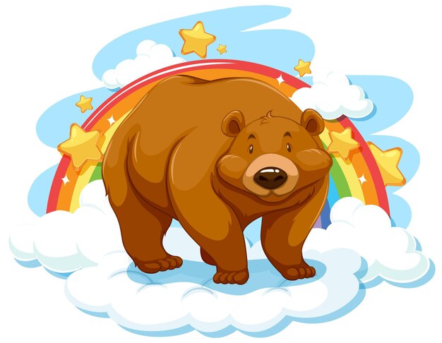 Oso grizzly en la nube con arcoiris