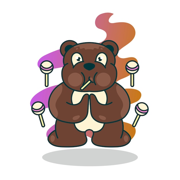 Vector gratuito oso lindo con ilustración de personaje de dibujos animados de caramelo