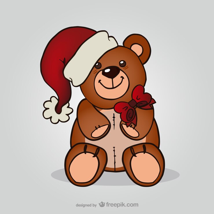 Vector gratuito oso de peluche con sombrero de santa