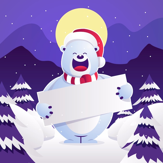 Vector gratuito oso polar con banner de navidad