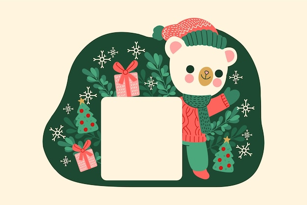 Oso polar de navidad con banner en blanco