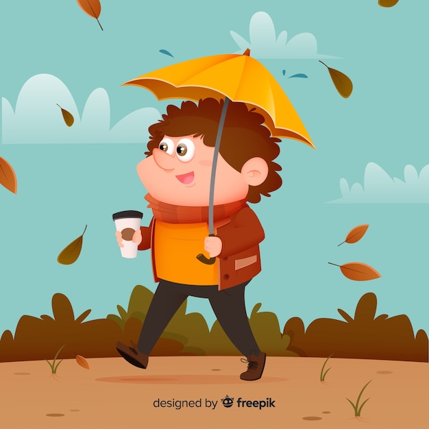 Otoño de ilustración de personaje en el diseño del parque