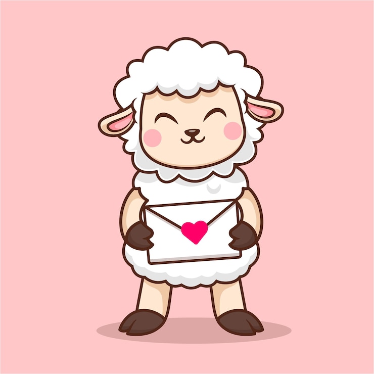 Vector gratuito una oveja linda sosteniendo un sobre de amor ilustración de icono vectorial de dibujos animados educación de animales aislado plano