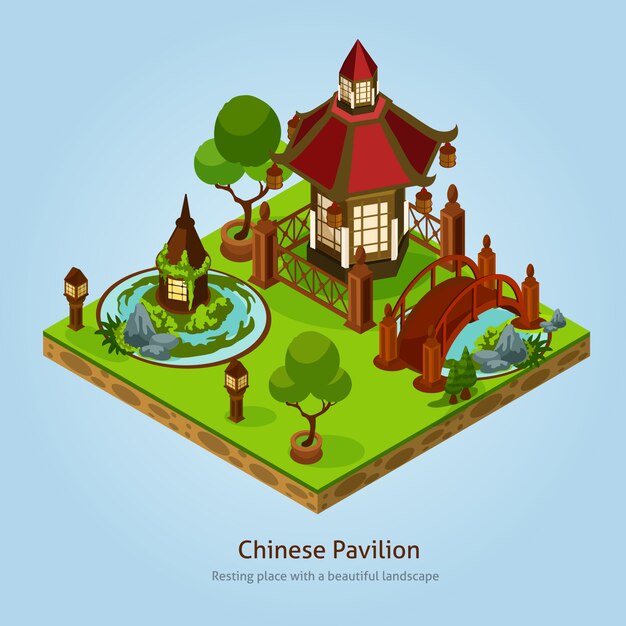 Pabellón chino concepto de diseño del paisaje