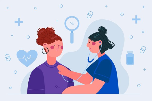 Paciente dibujado a mano plana tomando una ilustración de examen médico