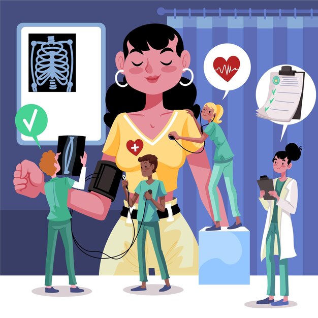 Paciente dibujado a mano tomando un examen médico