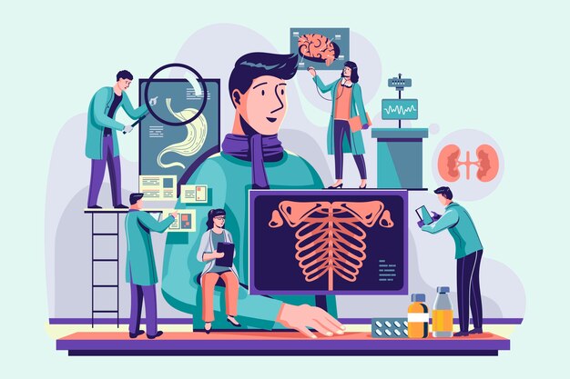 Paciente siendo examinado por un médico en una clínica.