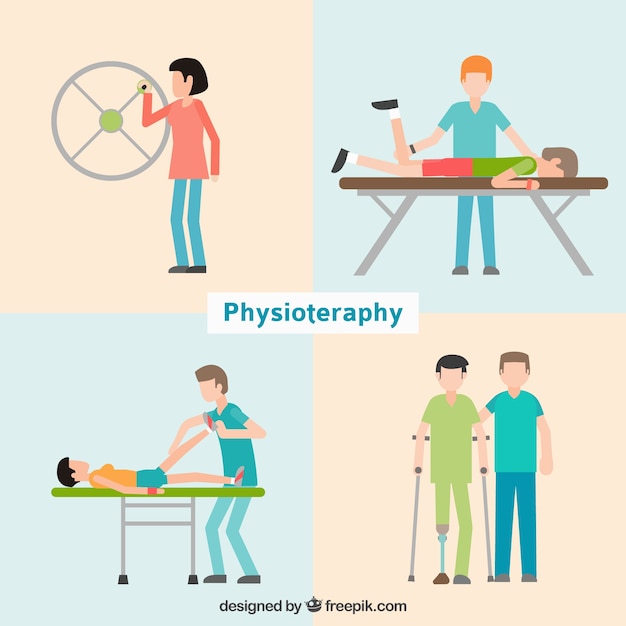 Vector gratuito pacientes en clínica de fisioterapia