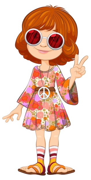 Vector gratuito una pacifica chica hippie que muestra un letrero de paz