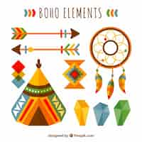 Vector gratuito pack de accesorios boho en diseño plano