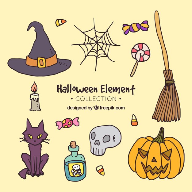 Pack de accesorios de halloween dibujados a mano