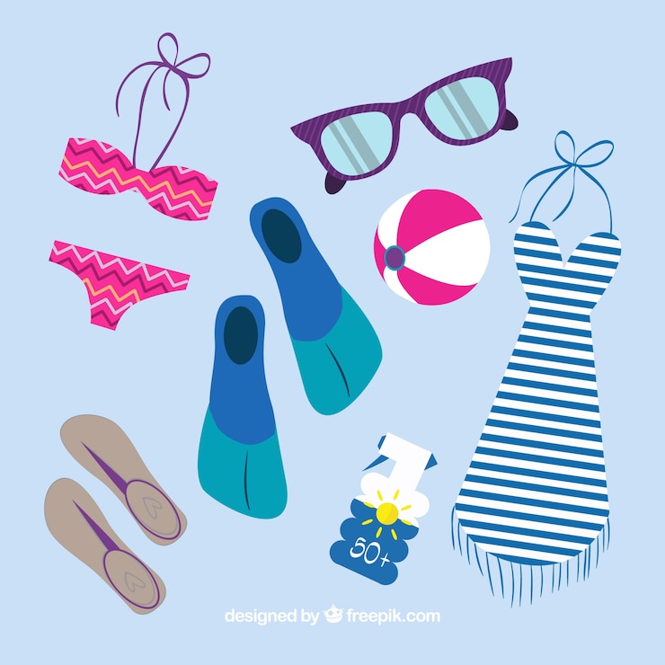 Vector gratuito pack de accesorios para la playa 
