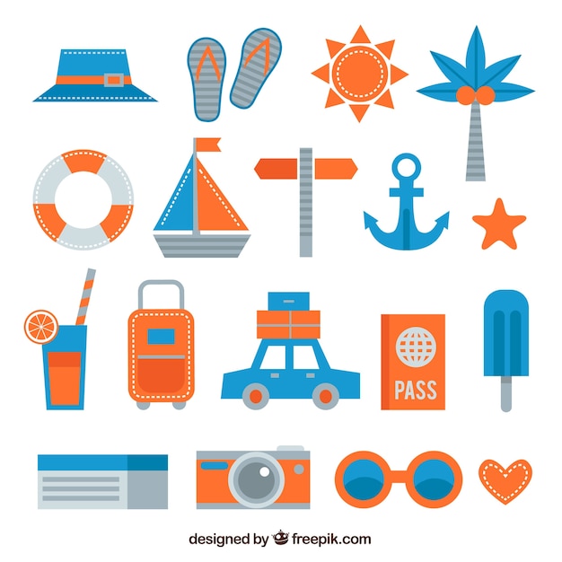 Vector gratuito pack de accesorios de verano en diseño plano