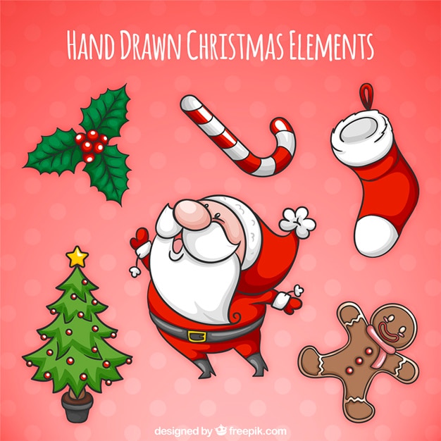 Vector gratuito pack de adorables elementos de navidad dibujados a mano