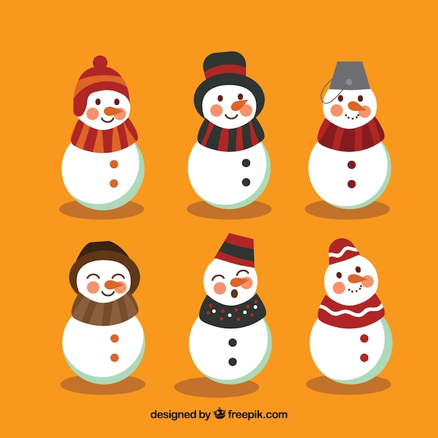 Vector gratuito pack de adorables muñecos de nieve