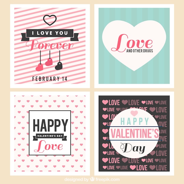 Vector gratuito pack de adorables tarjetas de valentín