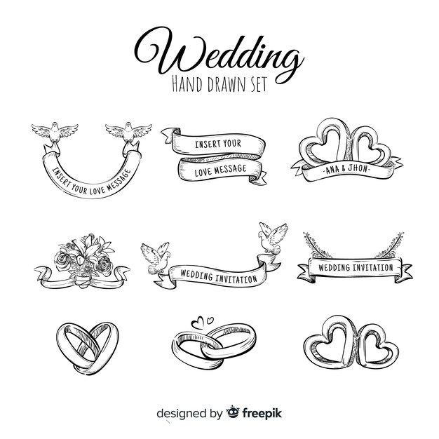 Pack de adornos de boda hechos a mano.