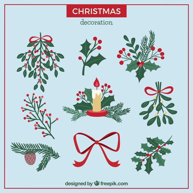 Pack de adornos navideños dibujados a mano 
