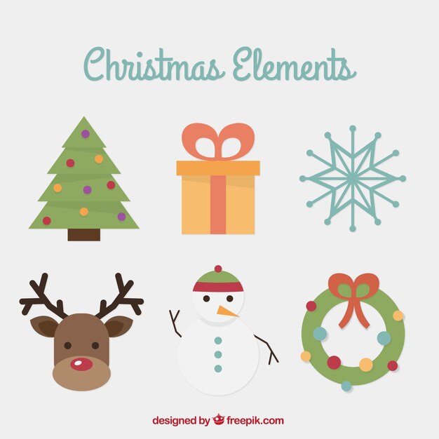 Pack de adornos navideños en diseño plano