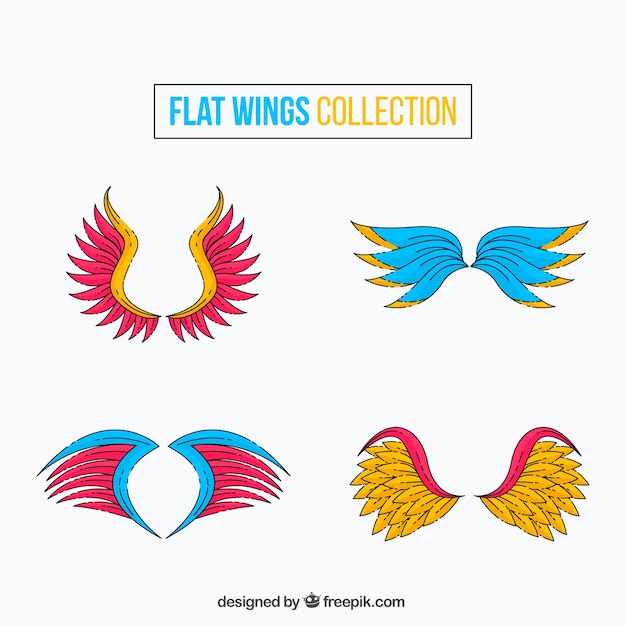 Vector gratuito pack de alas coloridas dibujadas a mano