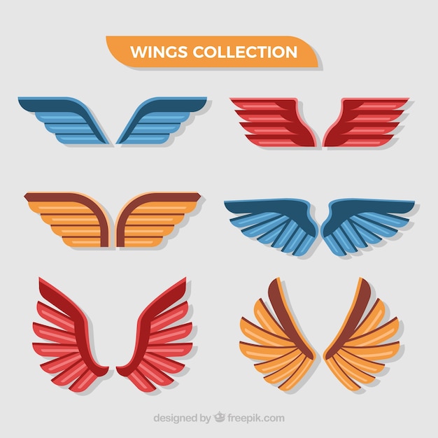 Vector gratuito pack de alas decorativas en diseño plano