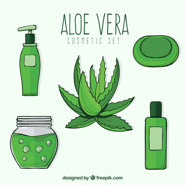 Pack de aloe vera dibujados a mano 