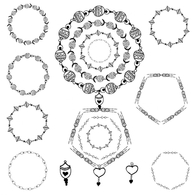 Pack de anillos blancos y negros dibujados a mano