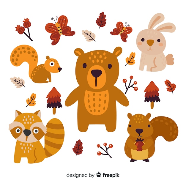 Pack de animales del bosque dibujados a mano.