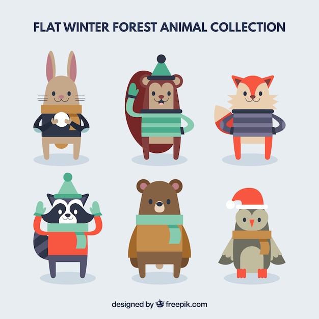 Pack de animales de bosque en estilo flat