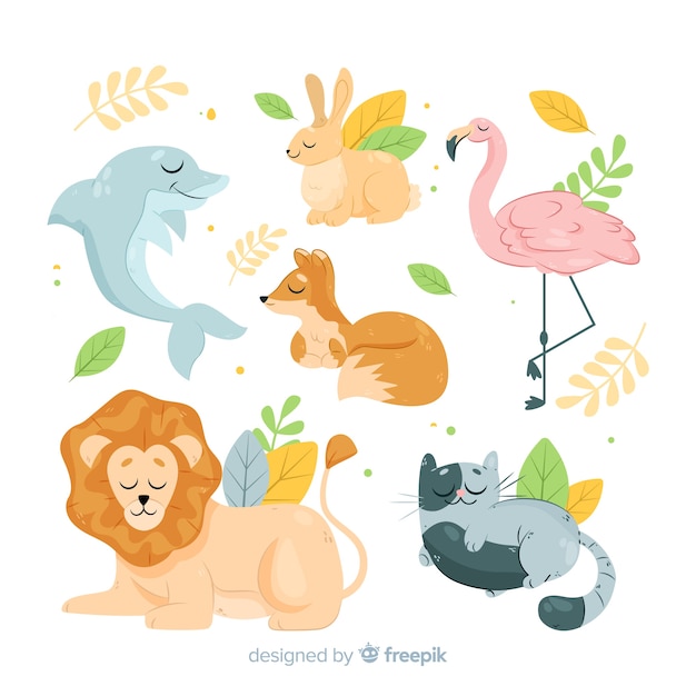 Pack de animales de dibujos animados de diseño plano