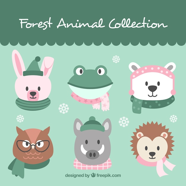 Pack de animales de invierno en estilo flat