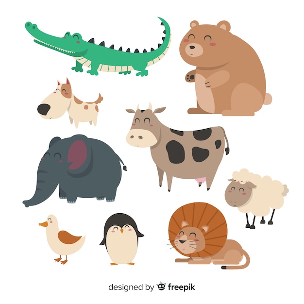 Vector gratuito pack de animales lindos dibujados a mano