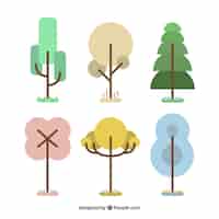Vector gratuito pack de árboles de colores en diseño plano