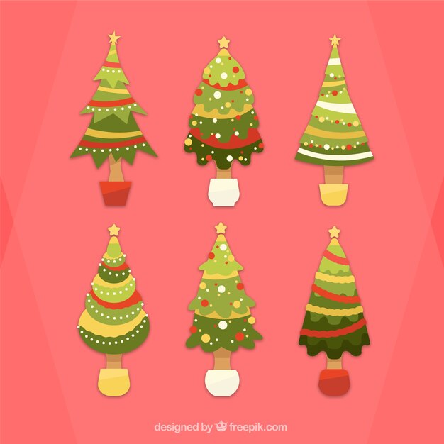 Pack de árboles de navidad con bonitos adornos