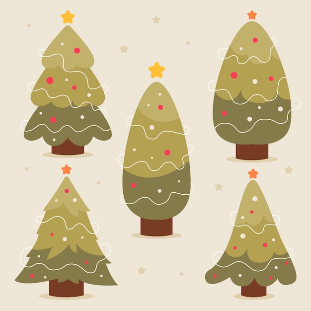 Pack arboles de navidad decorados dibujados a mano