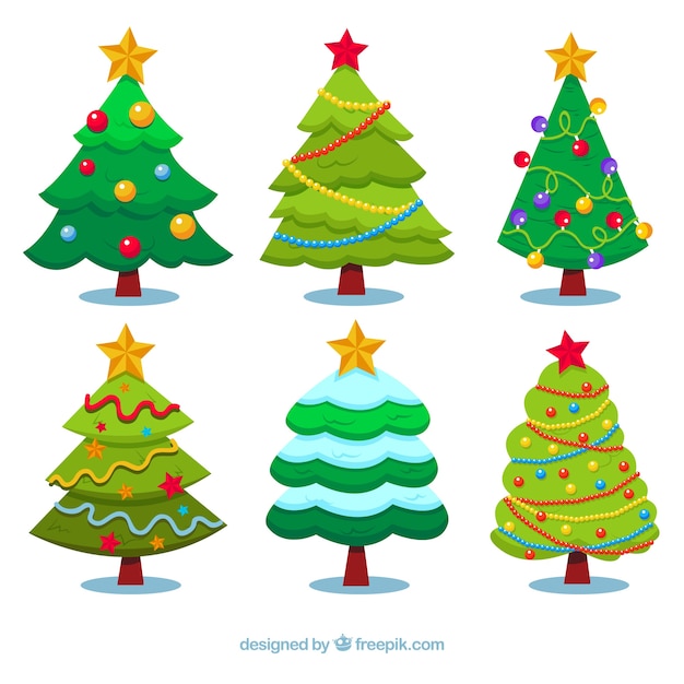 Vector gratuito pack de árboles de navidad decorados