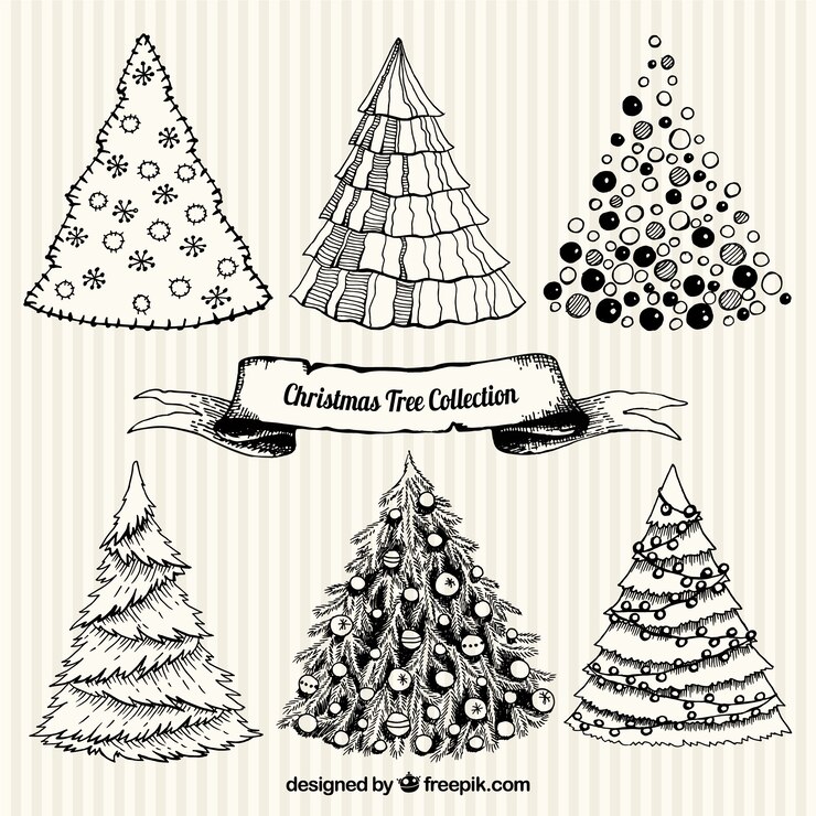 Vector gratuito pack arboles de navidad dibujados a mano