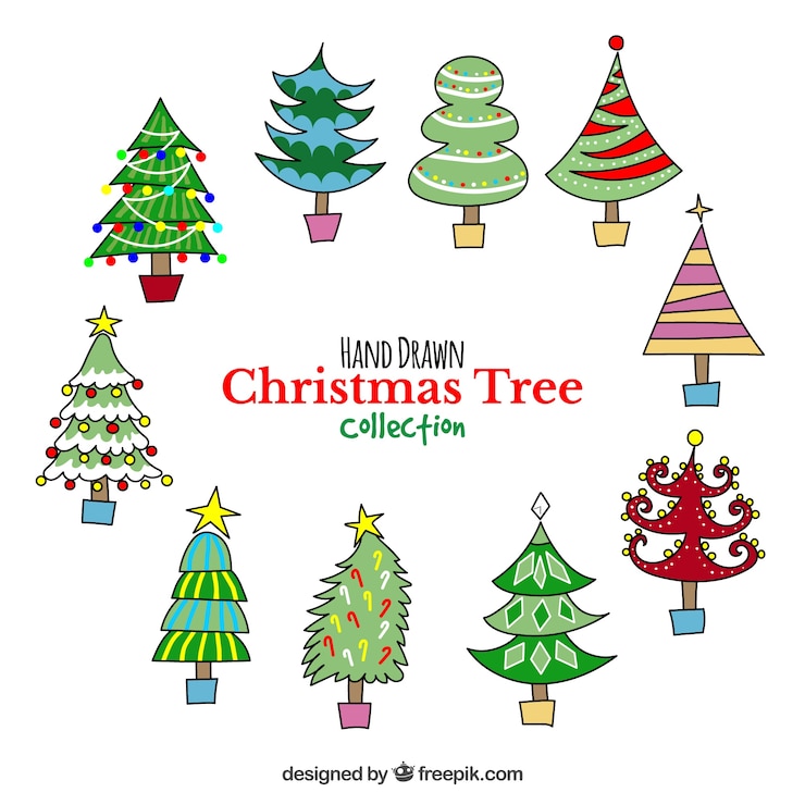 Vector gratuito pack de árboles de navidad dibujados a mano