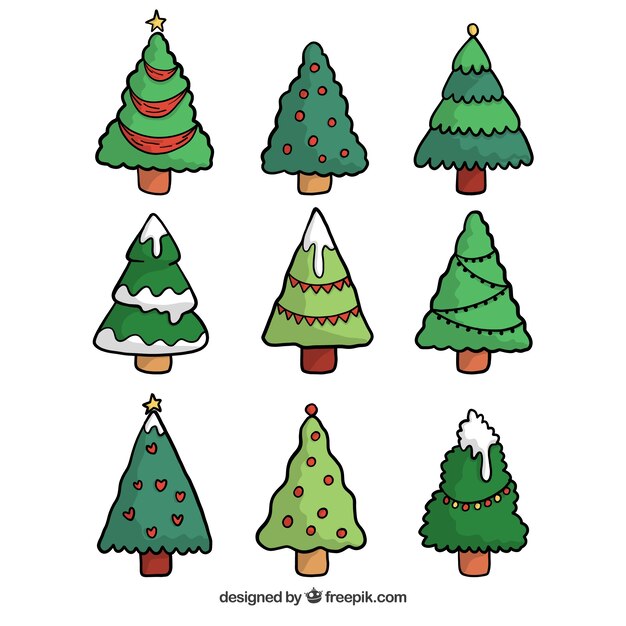 Pack de árboles de navidad dibujados a mano