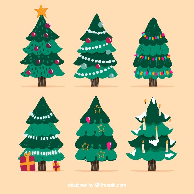 Pack de árboles de navidad dibujados a mano 