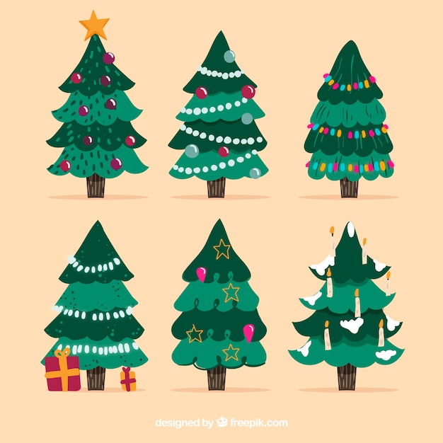 Pack de árboles de navidad dibujados a mano